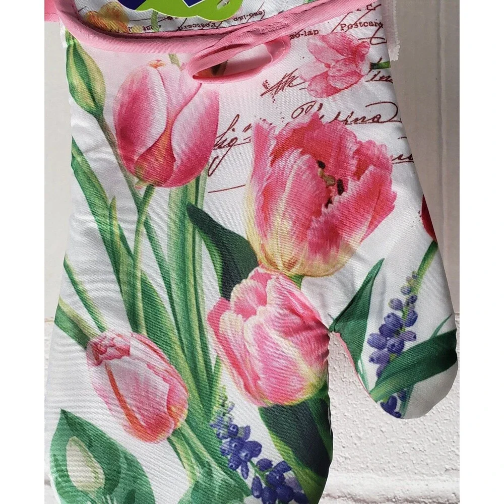 3 pc KITCHEN SET:1POT HOLDER,1OVEN MITT,1MICROFIBER TOWEL,FLOWERS, TULIPS,K&Co